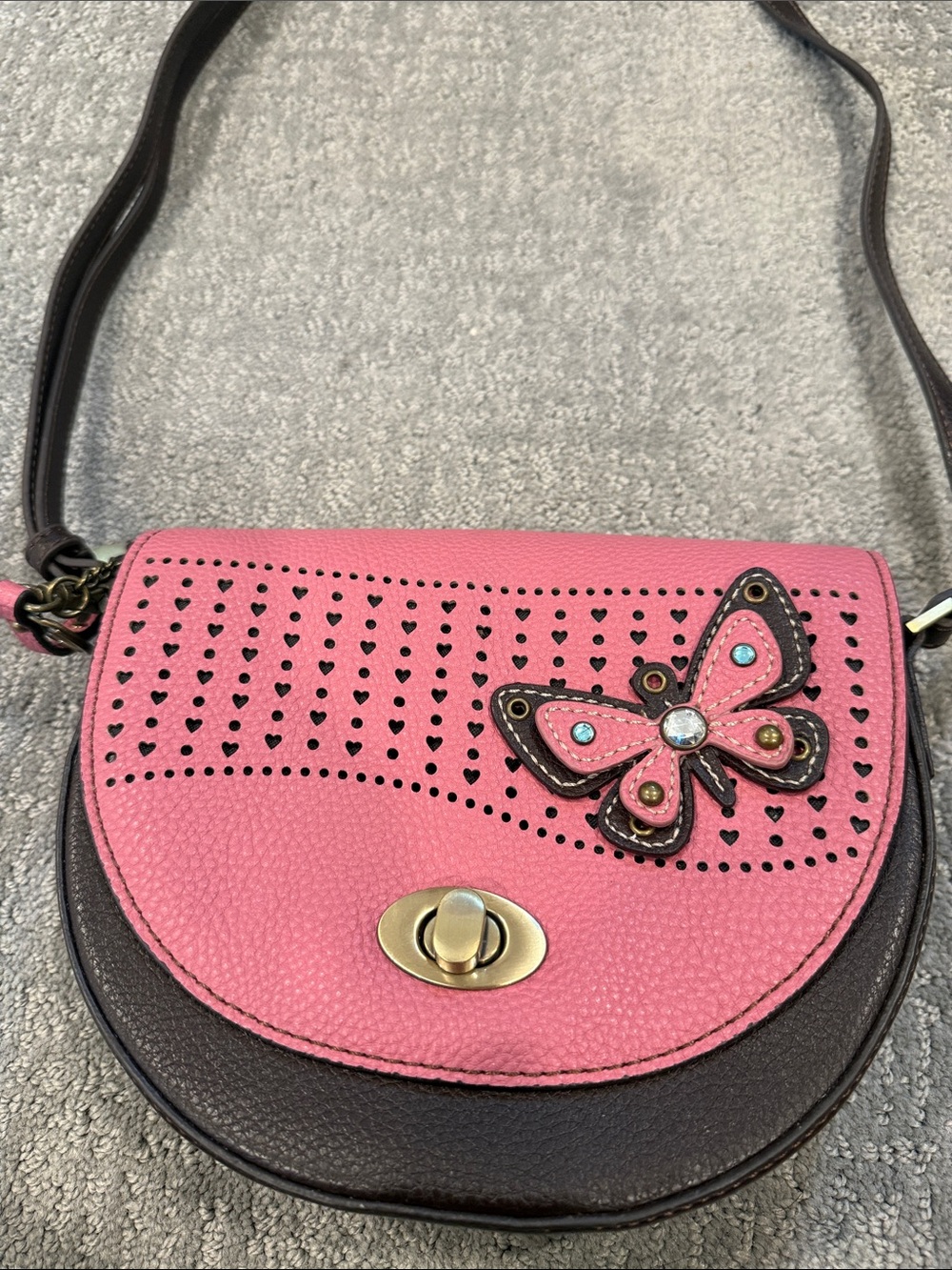 Chala Pink and Brown Butterfly Crossbody Bag